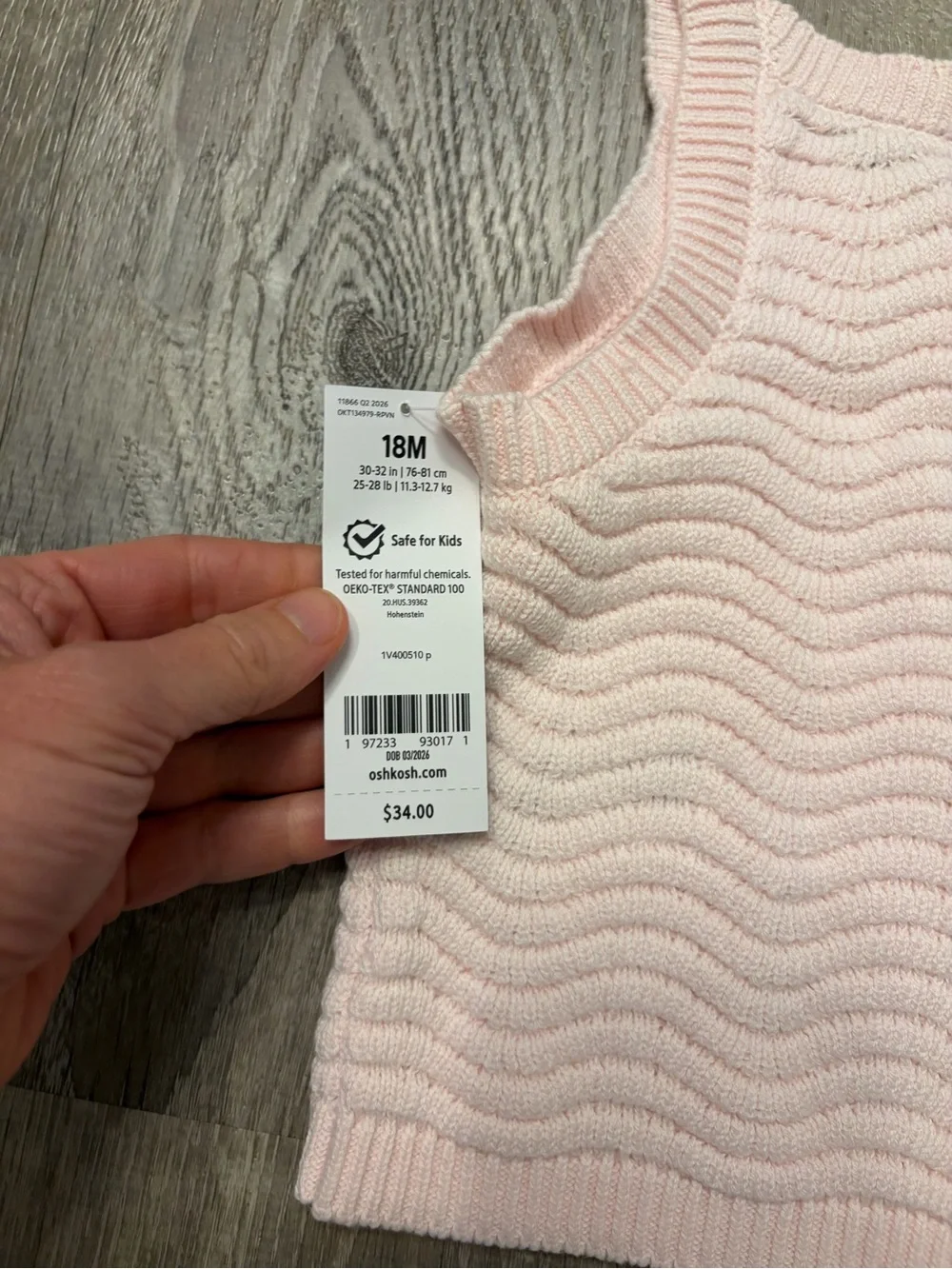 OshKosh B'gosh Light Pink Off-the-Shoulder Knit Tank Sweater- NWT